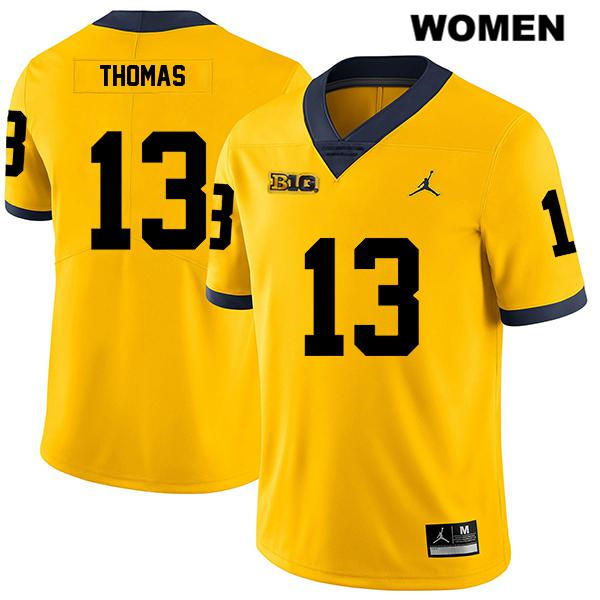 Women's NCAA Michigan Wolverines Charles Thomas #13 Yellow Jordan Brand Authentic Stitched Legend Football College Jersey WS25W37ZQ